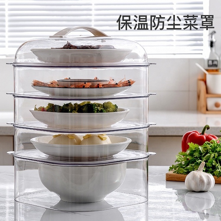 Stackable Food Cover Reusable Square Clear Plastic Food Covers 5 Layer Food Cover Warmer