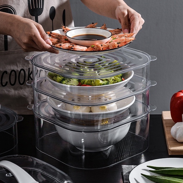 Stackable Food Cover Reusable Square Clear Plastic Food Covers 5 Layer Food Cover Warmer