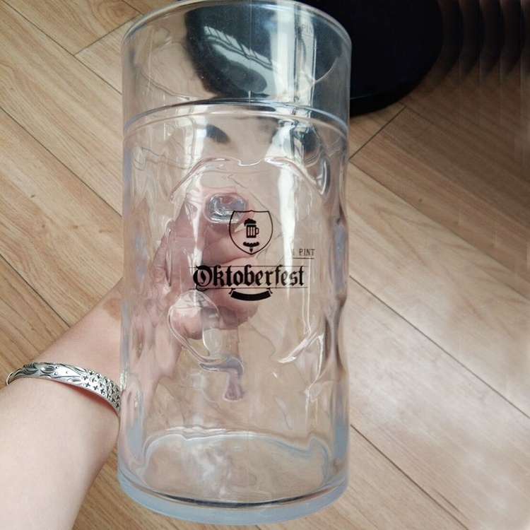 Custom Logo 1L Oktoberfest German Beer Mug Plastic Classic German Beer Stein with Dimpled