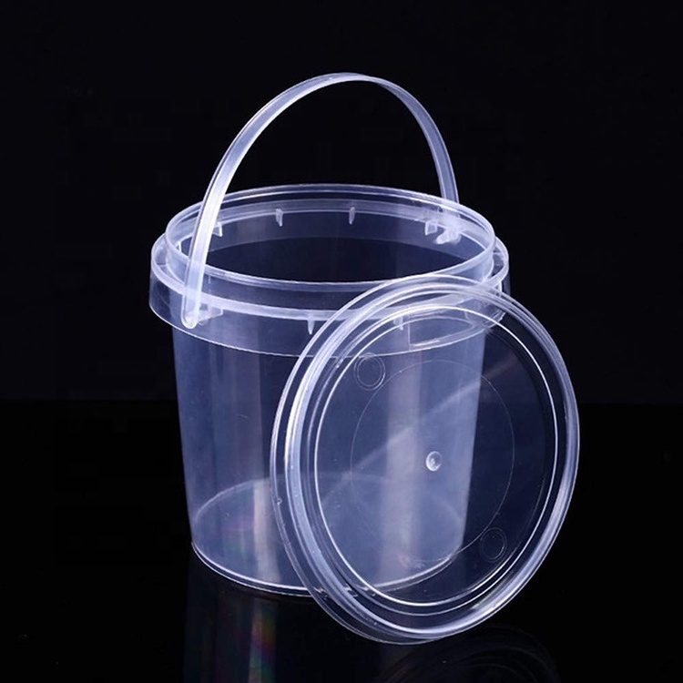 Home Kitchen 1 Liter Plastic Clear Storage Bin Drinking Bucket 32 oz Plastic Punch Pail with Lid