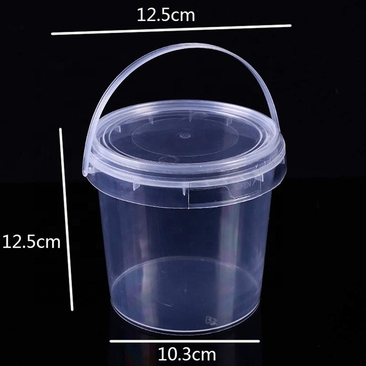 Home Kitchen 1 Liter Plastic Clear Storage Bin Drinking Bucket 32 oz Plastic Punch Pail with Lid