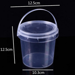 Home Kitchen 1 Liter Plastic Clear Storage Bin Drinking Bucket 32 oz Plastic Punch Pail with Lid