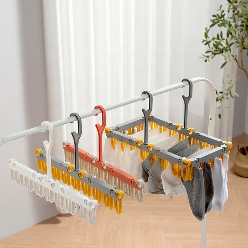 Foldable Clip Hangers Plastic Laundry Clip and Drip Drying Hanger Underwear Hanger with Clips for Socks Bras Lingerie Clothes