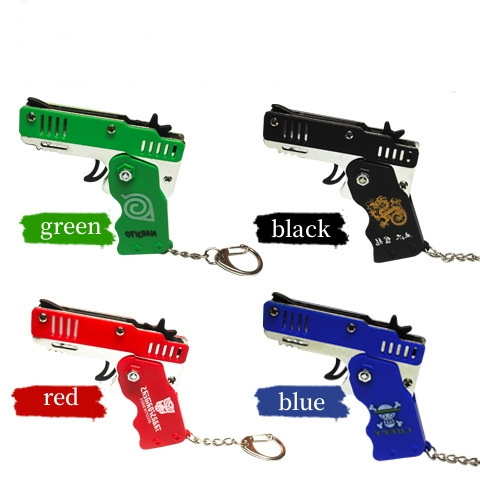 Mini rubber band metal toy gun key chain can be folded bursts for gift competition interaction