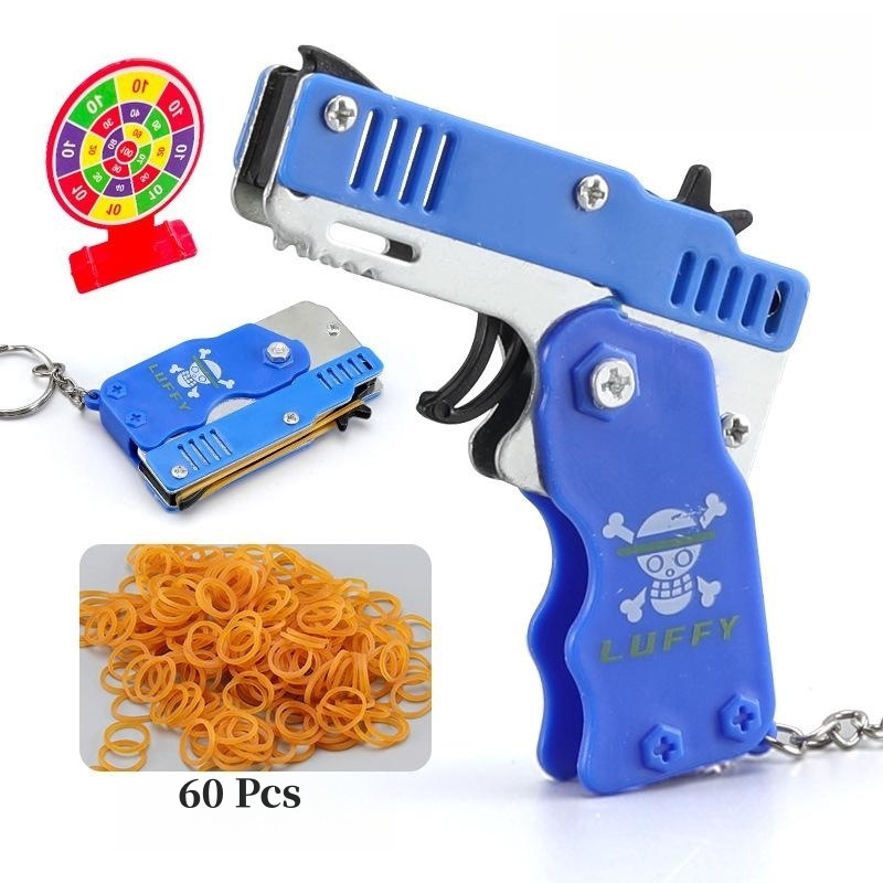 Mini rubber band metal toy gun key chain can be folded bursts for gift competition interaction