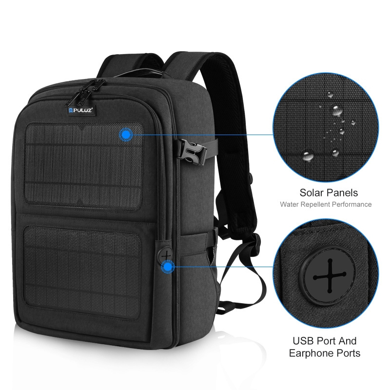 Factory Direct Sale PULUZ Solar Power Backpack Dual Shoulders Laptop Bag Backpack With Trolley Case Belt Outdoor Camera Backpack