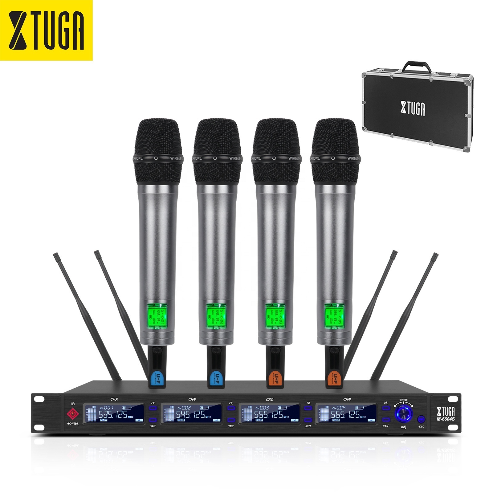 Dropshipping Xtuga Dual Mode UHF Switch True Diversity System 4 Handheld Microphone Wireless Mic