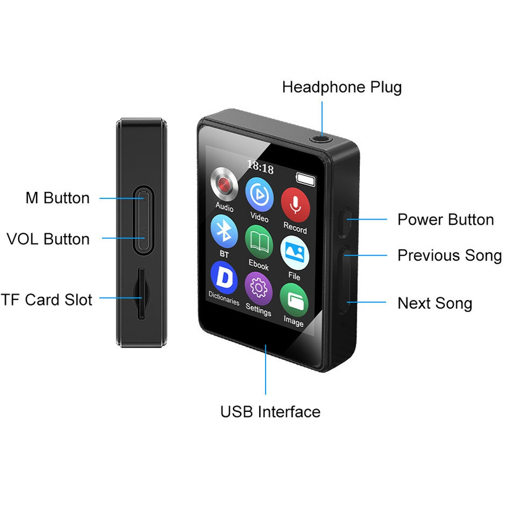 High Quality MP3 Music Player Portable 1.8inch Touch Screen Ebook Recorder MP4B FM Radio 128GB 200mah Walkman