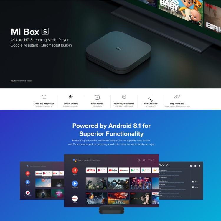 Wholesale Xiao mi Mi Box S 4K HDR Android TV With Google Assistant Remote Streaming Media Player 2GB+8GB, Android 8.1 Box