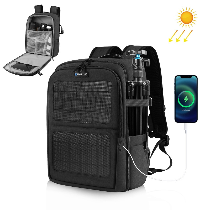 Factory Direct Sale PULUZ Solar Power Backpack Dual Shoulders Laptop Bag Backpack With Trolley Case Belt Outdoor Camera Backpack