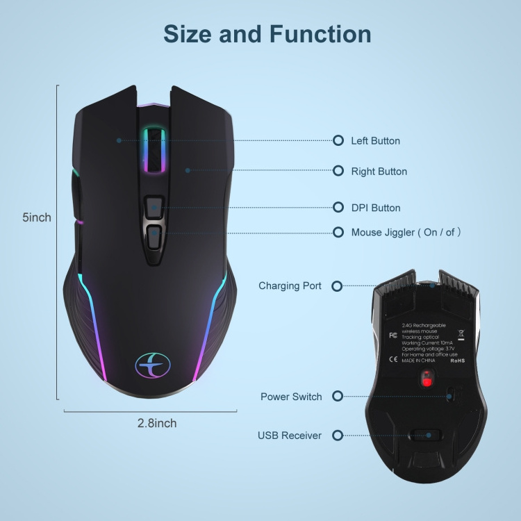 E50 2.4G Wireless Mouse Jiggler Portable Cordless Mouse With 7 Keys Computer Wireless Mice Mouse Mover Jiggler