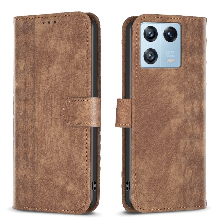 2024 new product hot selling For Xiaomi 13 Pro Plaid Embossed Leather Phone Case(Brown)