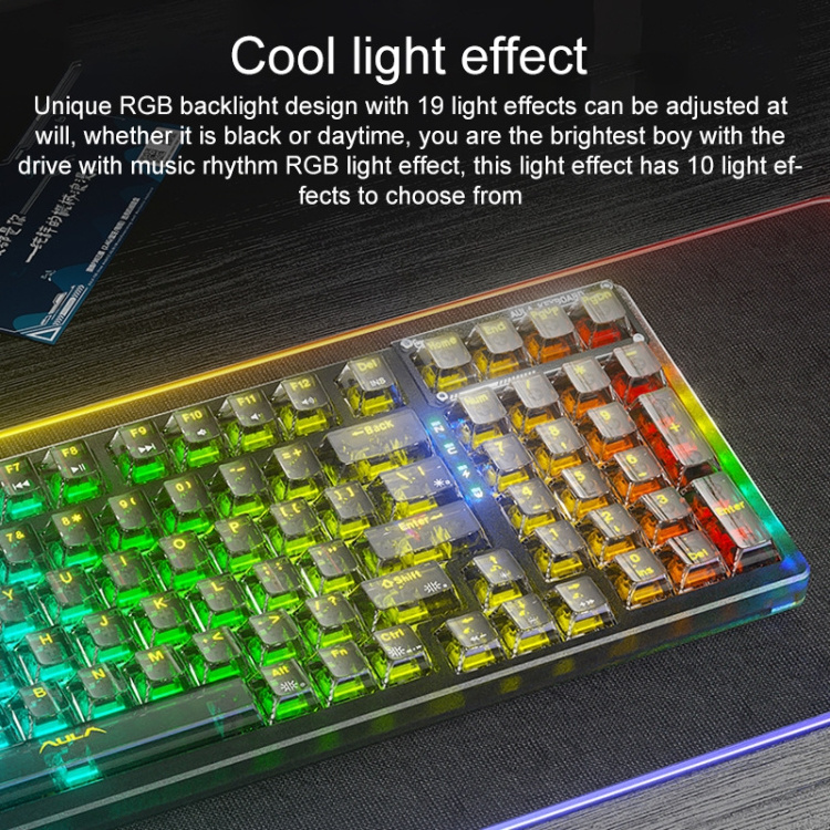 Hot selling wholesale AULA F98 99-Key Wired 2.4G BT RGB Three Mode Mechanical Keyboard, Ice Soul Switch(Black)