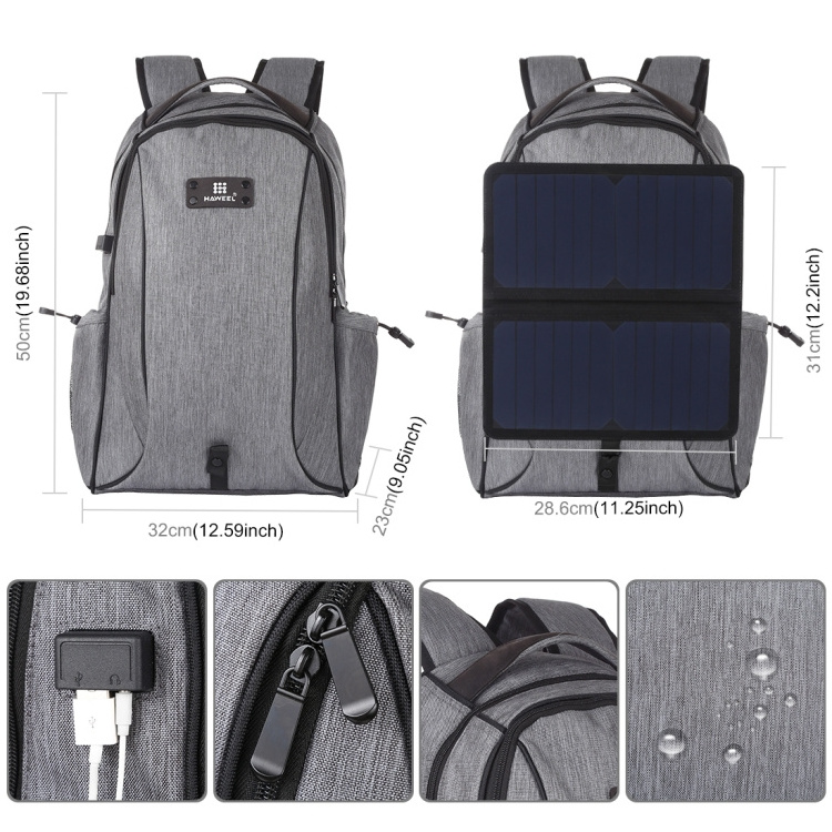 High Quality HAWEEL 14W Foldable Removable Solar Power Outdoor Portable Canvas Dual Shoulders Laptop Backpack Outdoor Backpack