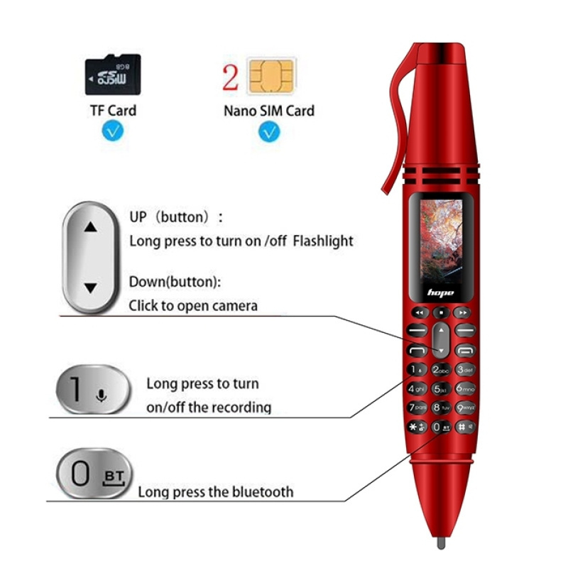 Multifunctional Remote Noise Reduction Back-clip Recording Pen AK007 Mobile Phone Dual SIM 0.96 inch Color Screen Mini Phone