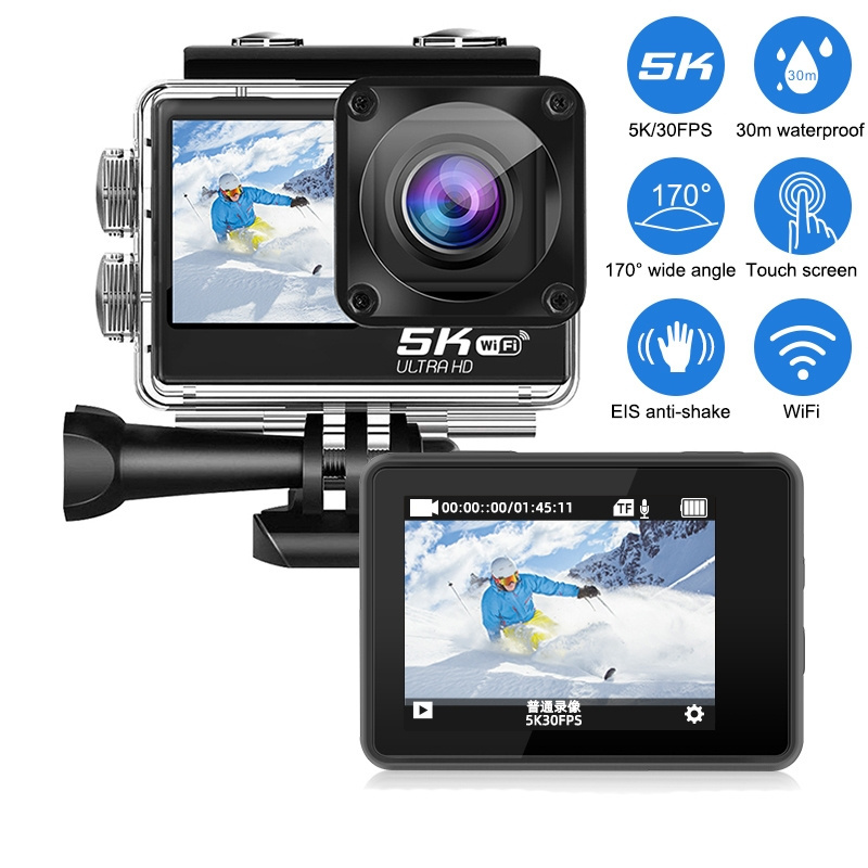 5K/30FPS WIFI HD Anti-Shake IP68 Waterproof Sports Camera with Remote Touch Dual Screen Wide Angle Action Camera