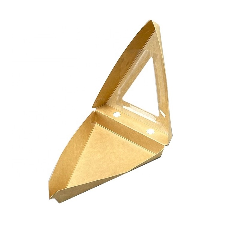 disposable custom design mini kraft paper food reusable portable triangle shape pizza pack lunch container box with clear window