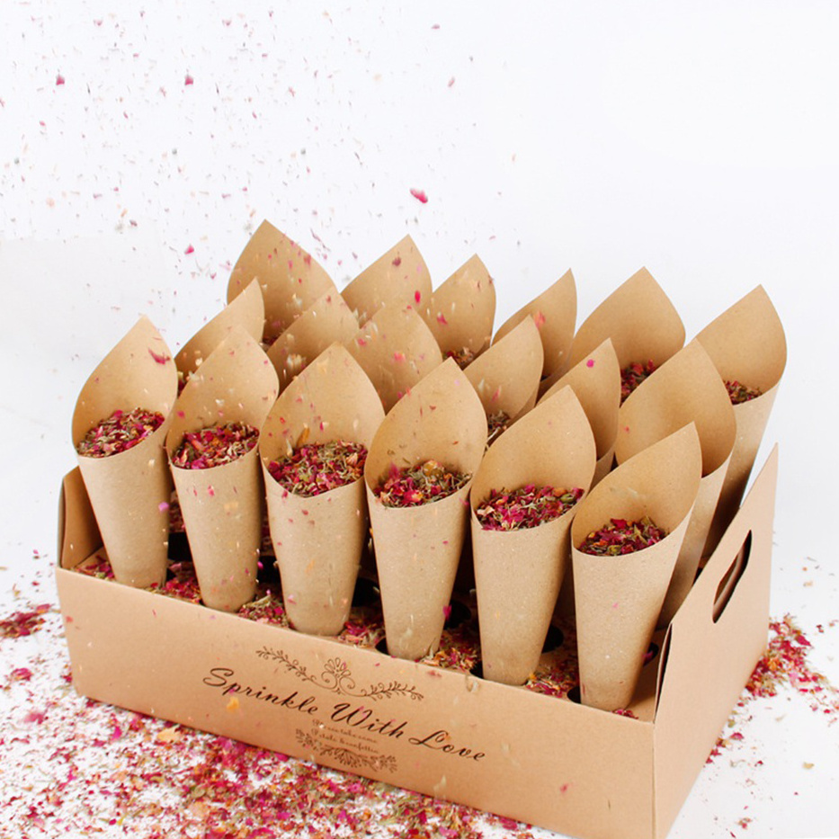 DIY Birthday Party Kraft Paper Confetti Cone Box Tray Wedding Stand Confetti Cones Holder Stand Box With 30 Holes