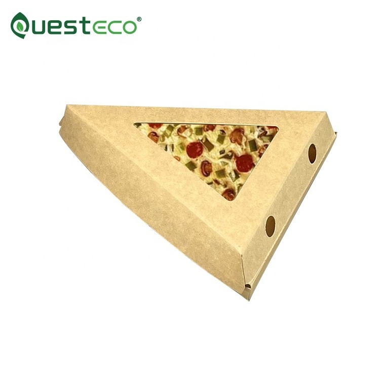 disposable custom design mini kraft paper food reusable portable triangle shape pizza pack lunch container box with clear window