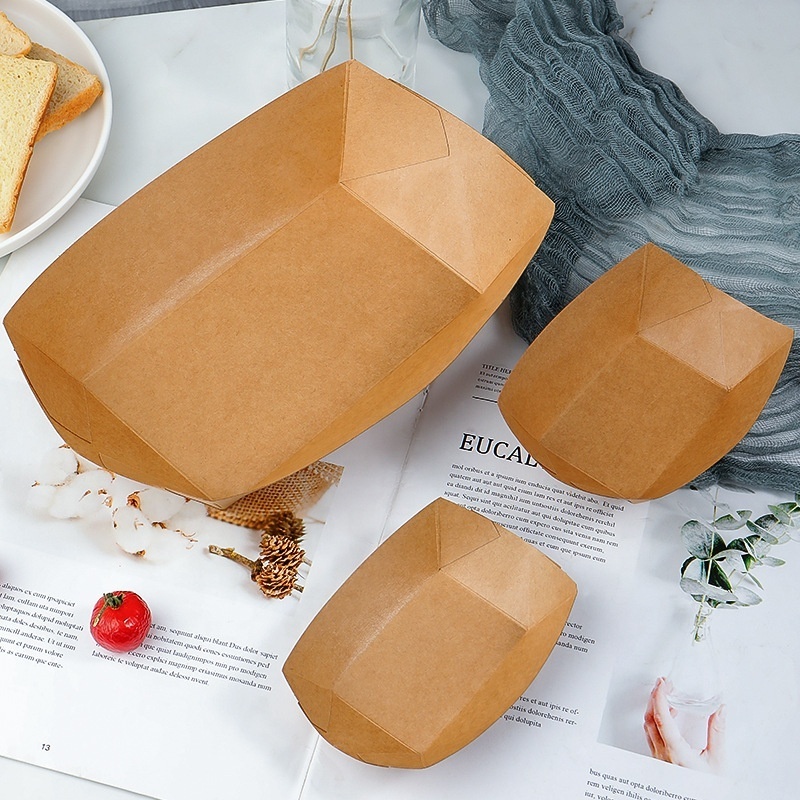 Disposable 8.5x13x4CM Take-Out Party Supplies Baking Cakes Puff Waffle French Fries Chips Ice Cream Snacks Kraft Paper Box