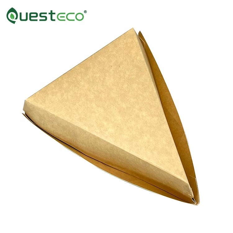 disposable custom design mini kraft paper food reusable portable triangle shape pizza pack lunch container box with clear window