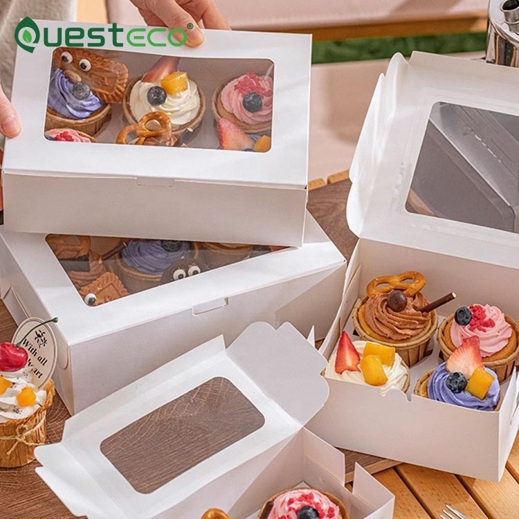 6 12 24 hole custom pvc window foldable white paper boxes mini cup cake muffin cupcake packaging wedding cake box