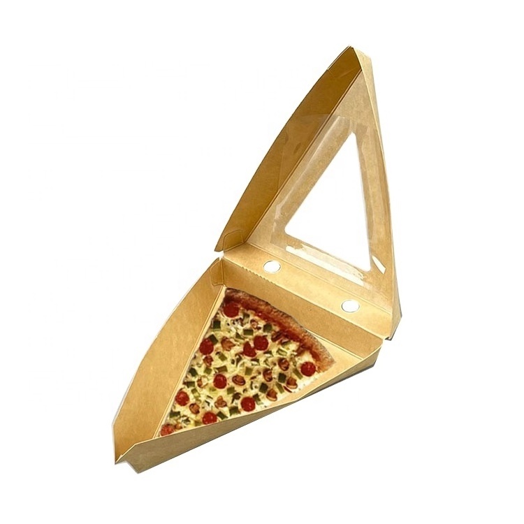 disposable custom design mini kraft paper food reusable portable triangle shape pizza pack lunch container box with clear window