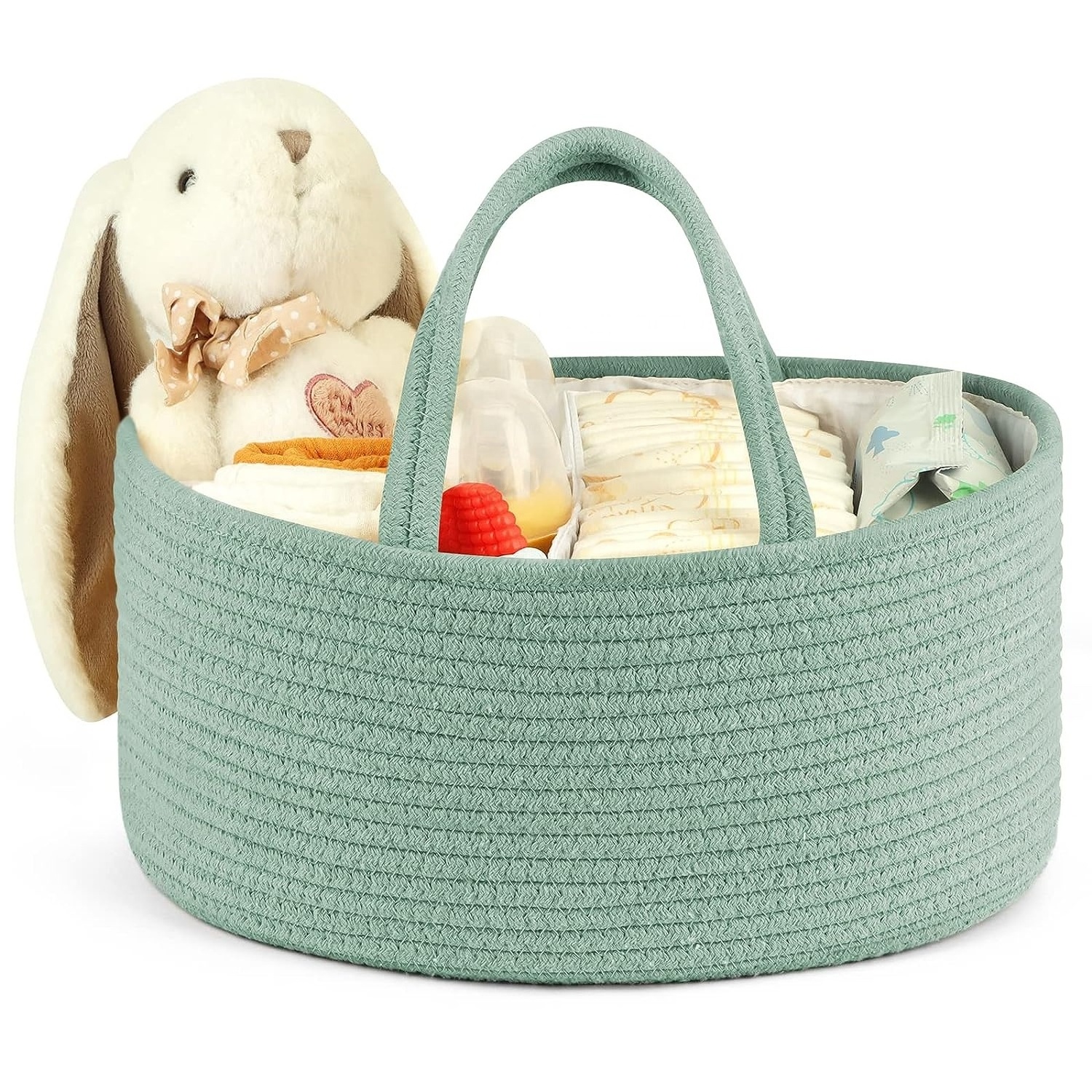 diaper caddy organizer for baby boy- cotton rope  storage basket  with partitions basket storage baskets box foldable