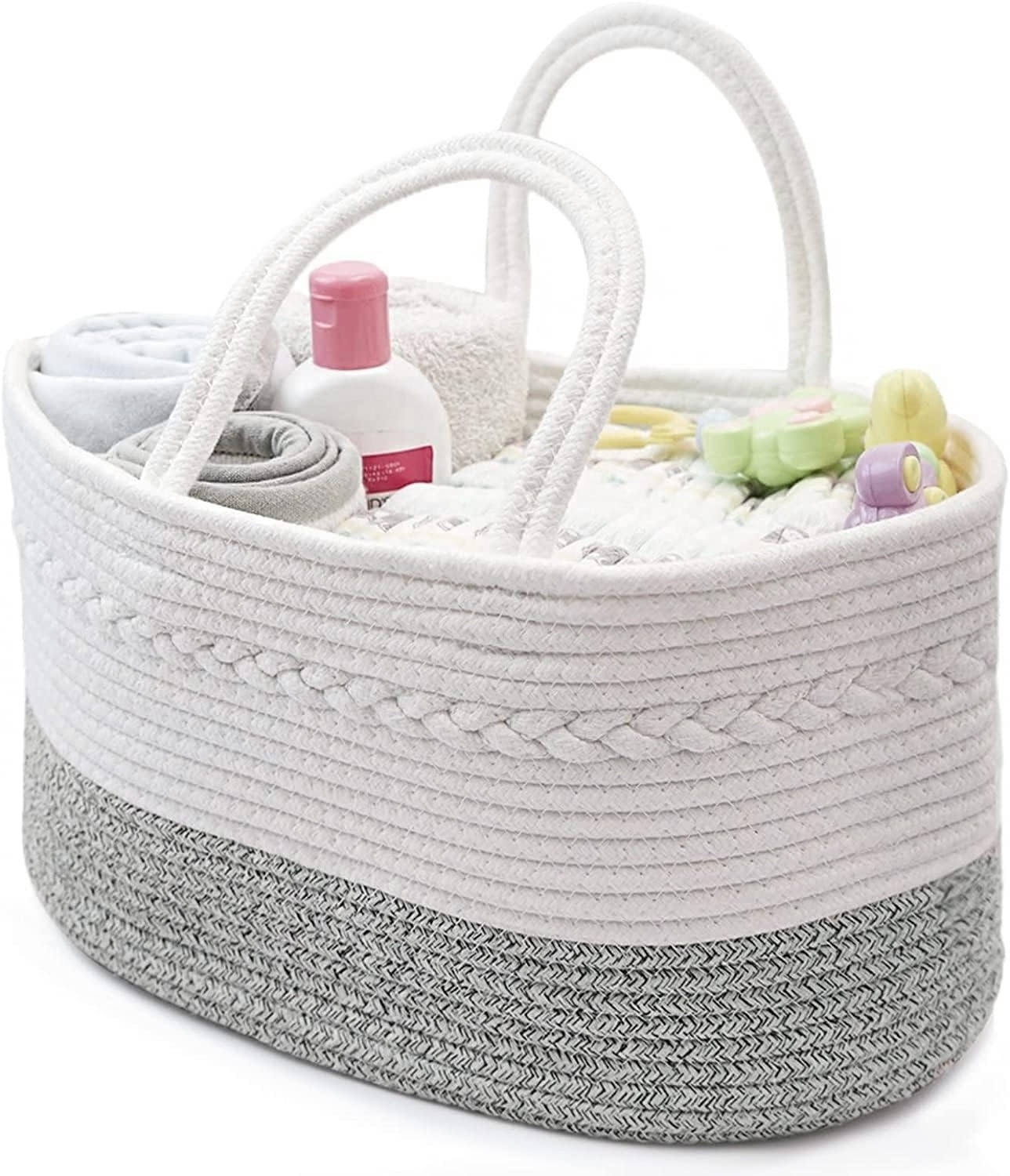 diaper caddy organizer for baby boy- cotton rope  storage basket  with partitions basket storage baskets box foldable