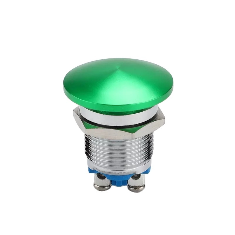 16mm green mushroom head momentary/latching waterproof metal push button switch emergency stop switch