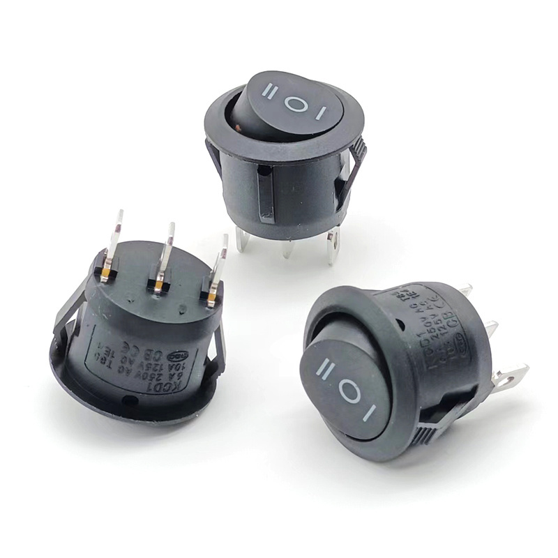 KCD1 round rocker switch 3-pin 3-position on-off-on black rocker switch 23mm