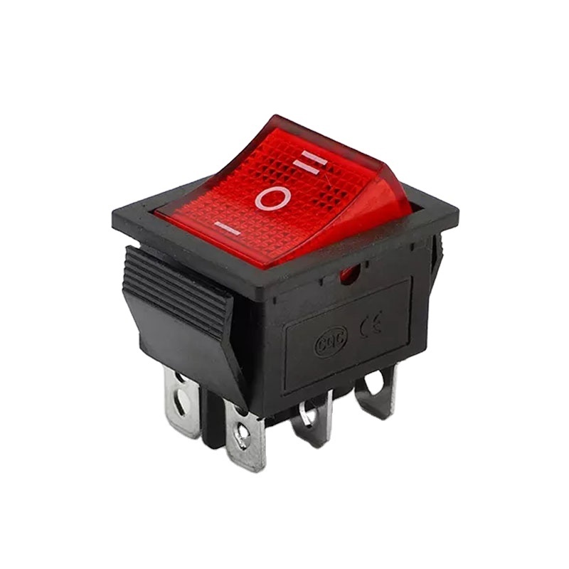 KCD4 red square button Rocker Switch 16a 250vac 6-pin on-off-on rocker switch with led light