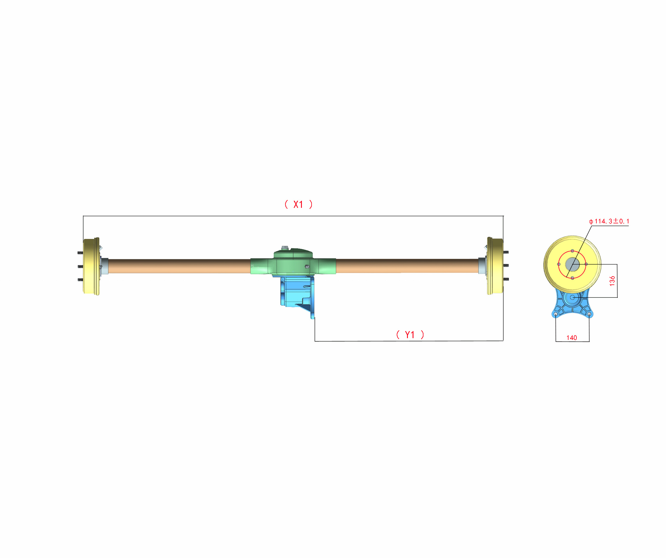 drum brake driven rear axle differential gearbox assembly for 3.5kw electric tricycle