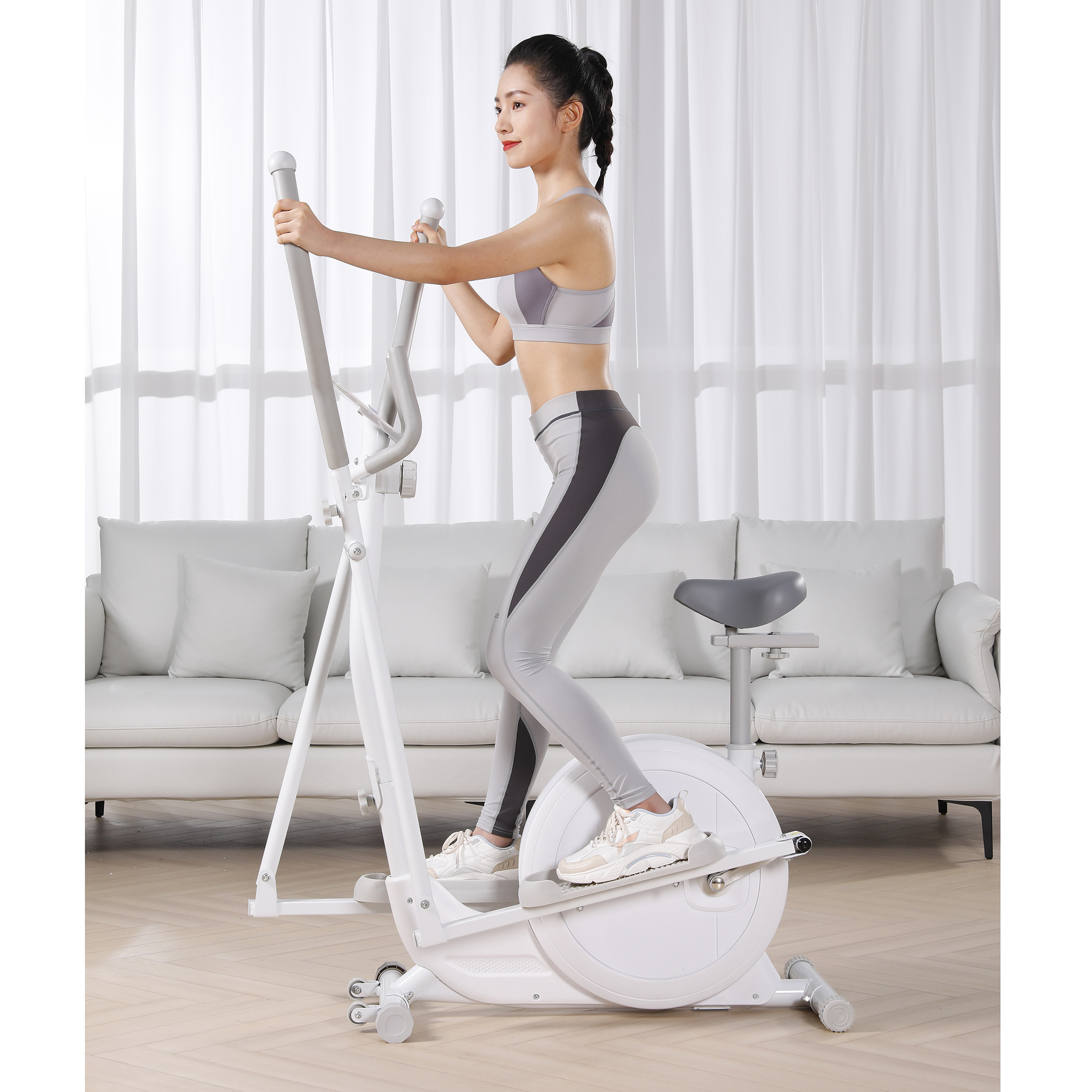 Foldable Elliptical Exercise Bike Rotating Upright Cross Trainer Elliptical Bicycle With Seat