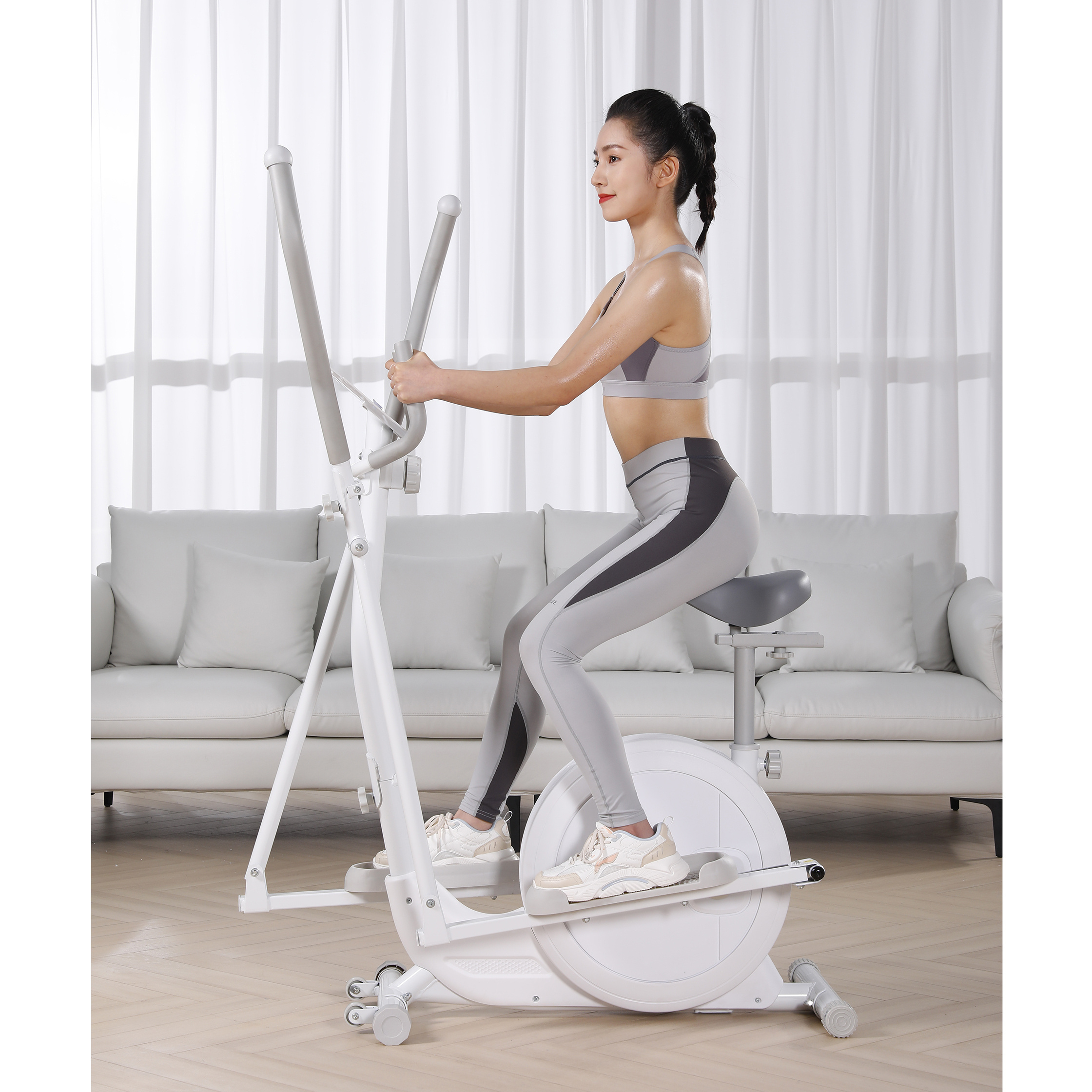 Foldable Elliptical Exercise Bike Rotating Upright Cross Trainer Elliptical Bicycle With Seat