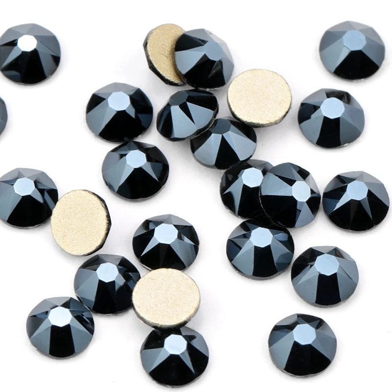 Hot selling Color Shiny Black Crystal 8 big + 8 small Cut Facets Rhinestone Crystal Flatback Non Hotfix Rhinestones Decoration