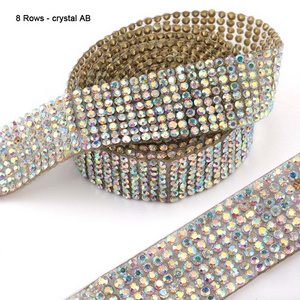 1 Yard 6/8/12 Rows Sewing Rhinestone Chain Trim Hot Fix Crystal Glass Rhinestone Tape for Garment Dress Decoration