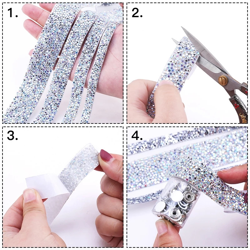 Self-adhesive Rhinestones Trim Crystal Ribbon Tape Clothes Car Decoration Accessories DIY Glitter Rhinestone Trim Chain Crafts