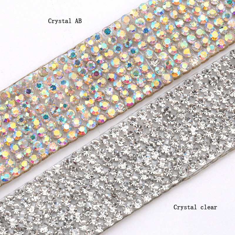 1 Yard 6/8/12 Rows Sewing Rhinestone Chain Trim Hot Fix Crystal Glass Rhinestone Tape for Garment Dress Decoration