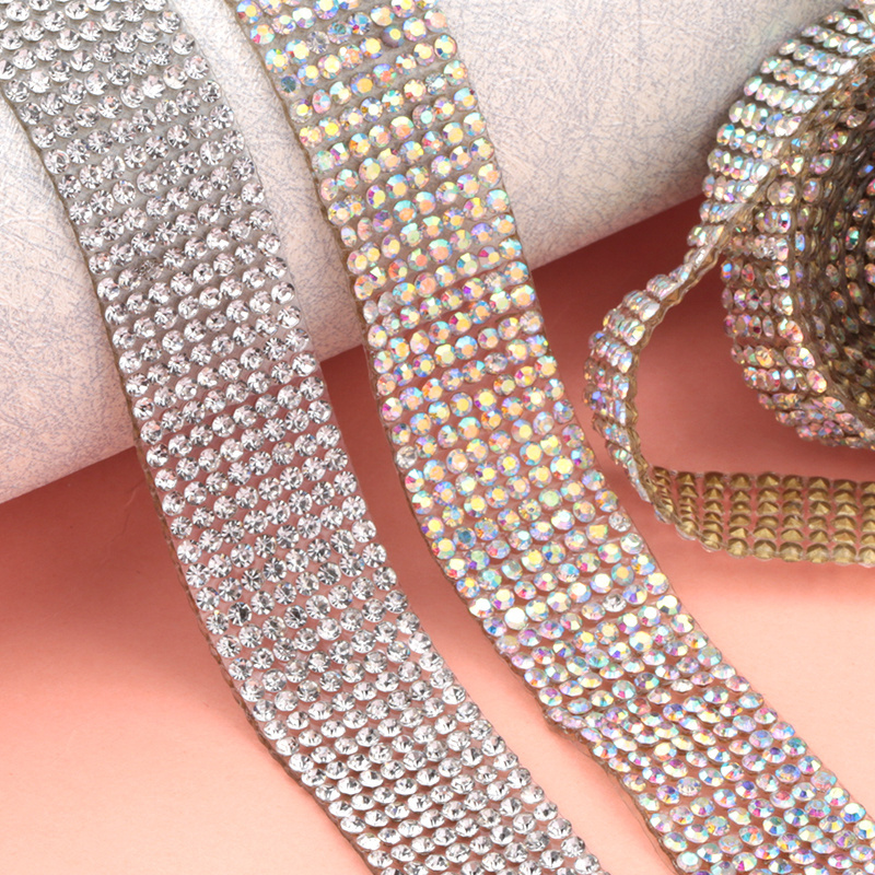 1 Yard 6/8/12 Rows Sewing Rhinestone Chain Trim Hot Fix Crystal Glass Rhinestone Tape for Garment Dress Decoration