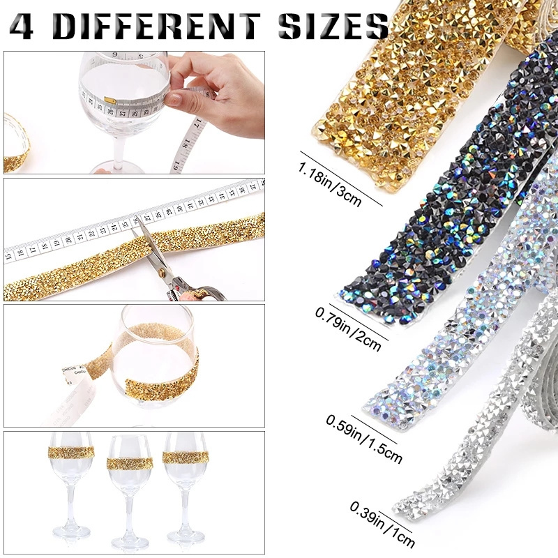 Self-adhesive Rhinestones Trim Crystal Ribbon Tape Clothes Car Decoration Accessories DIY Glitter Rhinestone Trim Chain Crafts