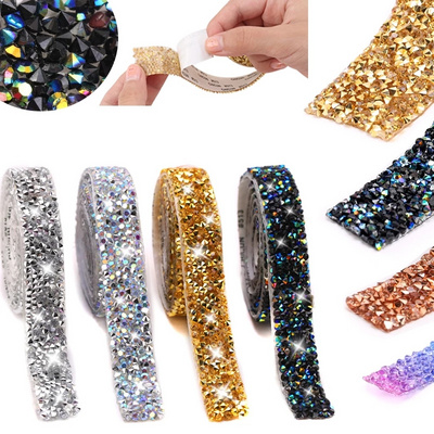 Self-adhesive Rhinestones Trim Crystal Ribbon Tape Clothes Car Decoration Accessories DIY Glitter Rhinestone Trim Chain Crafts