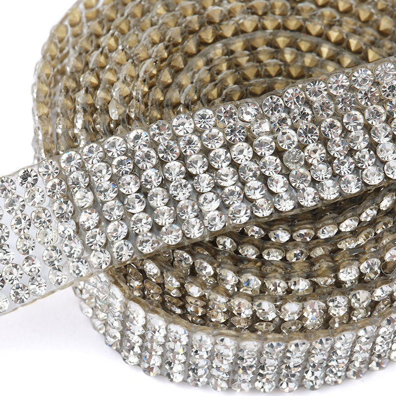 1 Yard 6/8/12 Rows Sewing Rhinestone Chain Trim Hot Fix Crystal Glass Rhinestone Tape for Garment Dress Decoration