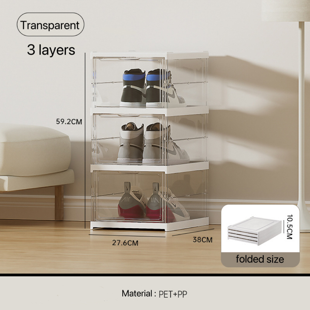 Choice Fun Installation free multi-layers shoes organizer box transparent white foldable high quality shoe storage box