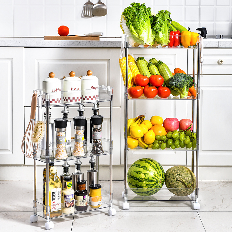 Transparent Multi-layer Slim Multifunctional Kitchen Trolley with Roller Storage Rack