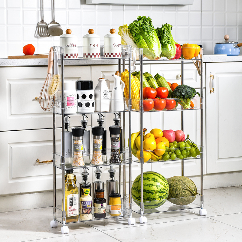 Transparent Multi-layer Slim Multifunctional Kitchen Trolley with Roller Storage Rack