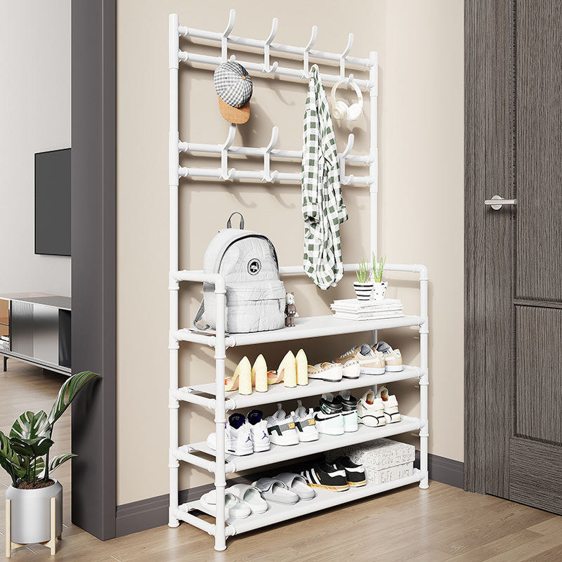 Choice Fun Multi layer integrated shoe rack multifunctional floor mounted clothes hanger shoe and hat rack