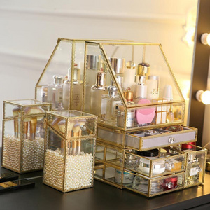 Choice Fun Classic Gold Clear Plexiglass Plastic Beauty Cosmetic Makeup Storage Box Vintage Glass Make Up Makeup Organizer