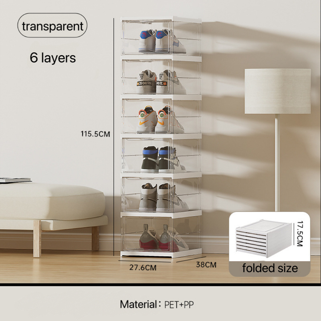 Choice Fun Installation free multi-layers shoes organizer box transparent white foldable high quality shoe storage box