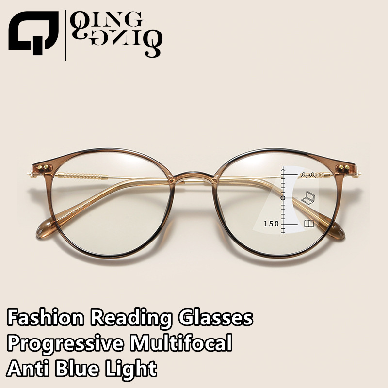 progressive multifocal metal pc circle vintage black gold  gafas de lectura 2024 women female reading glasses anti blue light